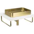 Abode Cava Tablet Countertop Steel Brass Basin with White Worktop, Brushed Brass Bottle Trap & Towel Rail