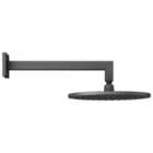 Hadleigh 250mm Ceiling Mounted Round Shower Head with Square Arm - Matt Black