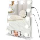 HOMCOM Hollywood Lighted Makeup Mirror With Magnifier, Usb Port, Phone Holder