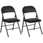 HOMCOM 2 Pack Padded Folding Chairs With Cushioned Seat And Metal Frame Black