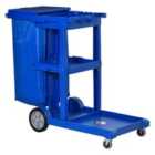 HOMCOM Cleaning Cart On Wheels Housekeeping Trolley 3 Tier Shelves Blue