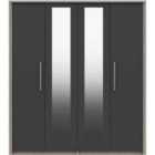 One Call Furniture Versailles 4 Door Wardrobe With Two Mirrors Ready Assembled Grey Oak / Graphite Gloss
