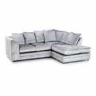 Luxury Life Dylan Crushed Velvet Right Hand Facing Chaise 4 Seater L-shaped Fabric Sofa In Silver
