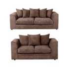 Luxury Life Dylan Jumbo Cord 3+2 Seater Fabric Sofa In Chocolate