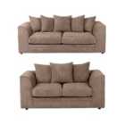 Luxury Life Dylan Jumbo Cord 3+2 Seater Fabric Sofa In Coffee