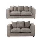 Luxury Life Dylan Jumbo Cord 3+2 Seater Fabric Sofa In Grey