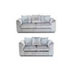 Luxury Life Dylan Crushed Velvet 3+2 Seater Fabric Sofa In Silver