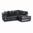 Luxury Life Dylan Crushed Velvet Right Hand Facing Chaise 4 Seater L-shaped Fabric Sofa In Black