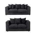 Luxury Life Dylan Jumbo Cord 3+2 Seater Fabric Sofa In Black