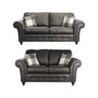 Luxury Life Oakland Suede 3+2 Seater Fabric Sofa In Charcoal Black