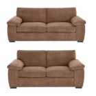 Luxury Life Amalfi Jumbo Cord 3+2 Seater Fabric Sofa In Coffee