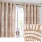 Hoem Nola Abstract Eyelet Curtains In Oat 229 X 229Cm