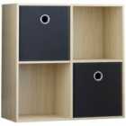 Vida Designs Durham 2X2 Cube Storage Unit, Oak & Cube Storage Basket, Set Of 2, Black