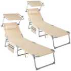 Tectake Set of 2 Sun Loungers Chloe - Foldable, Adjustable Sun Canopy