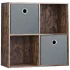 Vida Designs Durham 2X2 Cube Storage Unit, Dark Wood & Cube Storage Basket, Set Of 2, Grey