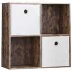Vida Designs Durham 2X2 Cube Storage Unit, Dark Wood & Cube Storage Basket, Set Of 2, White