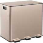 HOMCOM 3 x 15L Triple Kitchen Bin Pedal Bin for Recycling and Waste, Gold Tone
