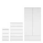 Furniture To Go Naia 3 Piece Bundle, Bedside, Chest And 2 Door 1 Drawer Wardrobe In White High Gloss