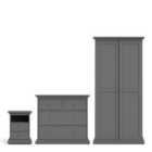 Furniture To Go Paris 3 Piece Bundle, Bedside, Chest And 2 Door Wardrobe In Matt Grey