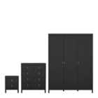 Furniture To Go Barcelona 3 Piece Bundle, Bedside, Chest And 3 Door Wardrobe In Matt Black