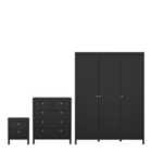 Furniture To Go Madrid 3 Piece Bundle, Bedside, Chest And 3 Door Wardrobe In Matt Black