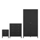 Furniture To Go Madrid 3 Piece Bundle, Bedside, Chest And 2 Door Wardrobe In Matt Black