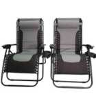 Samuel Alexander Set of 2 Luxury Padded Multi Position Zero Gravity Garden Relaxer Chair Lounger in Grey & Black