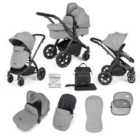 Ickle Bubba Stomp Luxe 9 Piece Pram - Black/Pearl Grey/Black