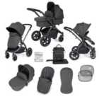 Ickle Bubba Stomp Luxe 9 Piece Pram - Black/Charcoal Grey/Black