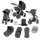 Ickle Bubba Stomp Luxe 9 Piece Pram - Silver/Charcoal Grey/Black