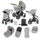 Ickle Bubba Stomp Luxe 9 Piece Pram - Silver/Pearl Grey/Tan