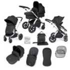Ickle Bubba Stomp Luxe 9 Piece Pram - Silver/Midnight /Black