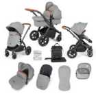 Ickle Bubba Stomp Luxe 9 Piece Pram - Black/Pearl Grey/Tan