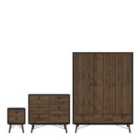 Furniture To Go Ry 3 Piece Bundle, Bedside, Chest And 3 Door 3 Drawer Wardrobe In Matt Black Walnut