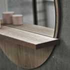 Kleankin Round Mirror For Wall Makeup Mirror With Shelf Grey Wood Effect