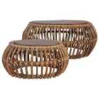 vidaXL Coffee Tables 2 pcs Natural Rattan