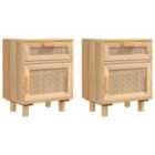 vidaXL Bedside Cabinets 2 pcs Brown Solid Wood Pine and Natural Rattan