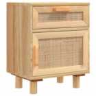 Vidaxl Bedside Cabinet Brown Solid Wood Pine And Natural Rattan