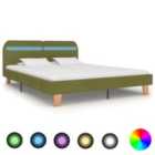 vidaXL Bed Frame with LED Green Fabric 150x200 cm 5FT King Size