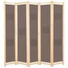 Vidaxl 5-panel Room Divider Brown 200X170X4 Cm Fabric