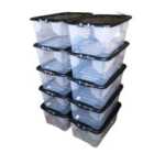 10 X 42L Clear Storage Box With Black Lid, Stackable And Nestable Design Storage Solution
