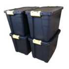 4 X 60L Heavy Duty Storage Tubs Sturdy, Lockable, Stackable And Nestable Design Storage Chests With Clips In Black