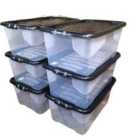 6 X 42L Clear Storage Box With Black Lid, Stackable And Nestable Design Storage Solution
