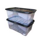 2 X 42L Clear Storage Box With Black Lid, Stackable And Nestable Design Storage Solution