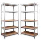 Set Of 2 Garage Shelving 90Cm Wide & 180Cm High Heavy Duty 5 Tier Multipurpose Metal Racking Unit / Warehouse Shelving Storage