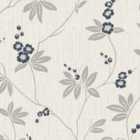 Amelie Blossom Textured Wallpaper 10m x 53cm White/Navy