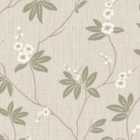 Amelie Blossom Textured Wallpaper 10m x 53cm Green/Beige