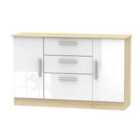 Ready Assembled Contrast 2 Door 3 Drawer Sideboard In White & Bardolino Oak