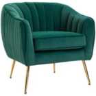 Velvet-look Shell Shaped Chair W/ Gold Tone Legs Adjustable Feet Padding