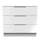 Ready Assembled Milan 3 Drawer Chest In White Gloss & White